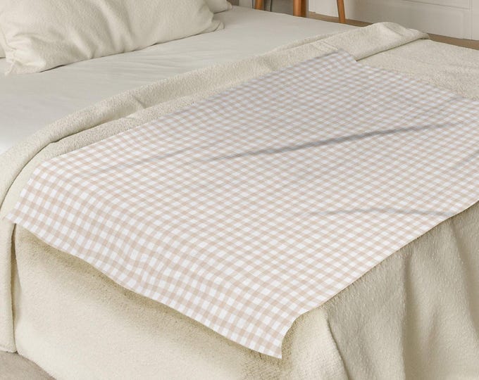Cozy Checkered Plaid Blanket, Soft Gingham Throw, Warm Beige Check Blanket, Stylish Patterned Blanket for Couch or Bed