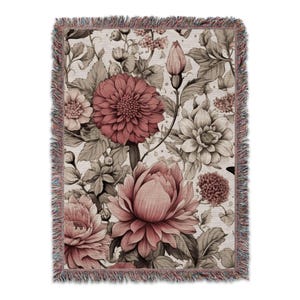 Floral cozy blanket woven sofa throw botanical wall tapestry cottagecore picnic woven vintage blanket rug custom housewarming gift decor