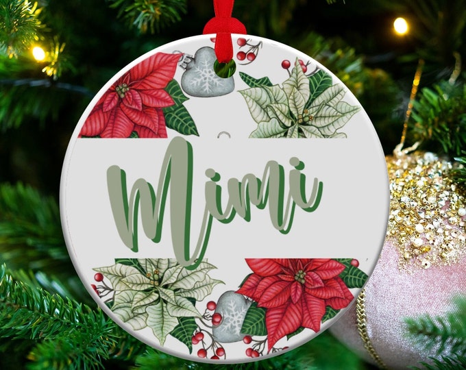 Mimi Vintage Floral Ornament, Mimi Floral Christmas Ornament, Personalized Ornament for Grandparent, Gift for New Grandparent