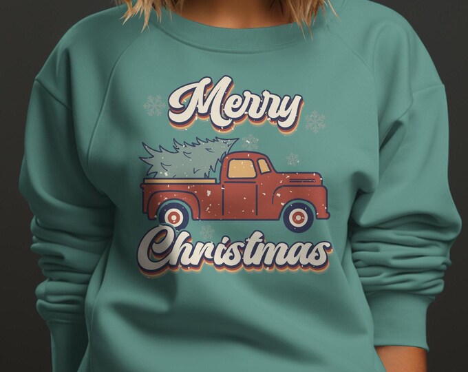 Merry Christmas Vintage Red Truck Trendy Retro Vintage Christmas Apparel - Groovy Christmas Shirts, Vintage Christmas Apparel