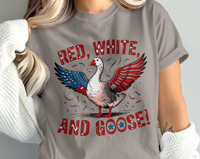 Patriotic Goose T-Shirt, USA Flag Goose, 4th of July Tee, Funny American Goose Shirt, Red White & Goose Shirt, Patriotic Comfort Colors Tee