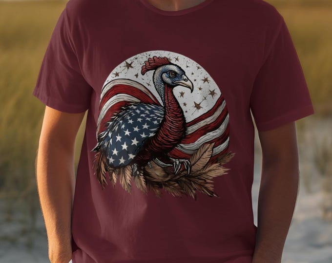 American Flag Turkey T-Shirt, Patriotic Turkey Design Tee, Unique Thanksgiving Shirt, USA Pride Apparel, Unisex Patriotic Turkey Shirt