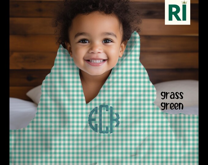 Custom Gingham Plaid Blanket with Monogram | Personalized Velveteen Throw | Baby Shower Gift | Dorm & Nursery Decor