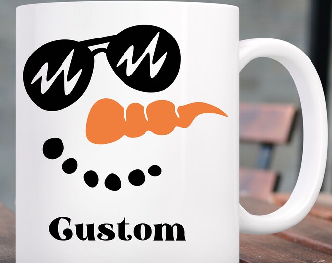 Custom Snowman Mug, Personalized Snowman Mug, Custom Name Cute Snowman Face Coffee Mug, Personalized Christmas Mug Team gift