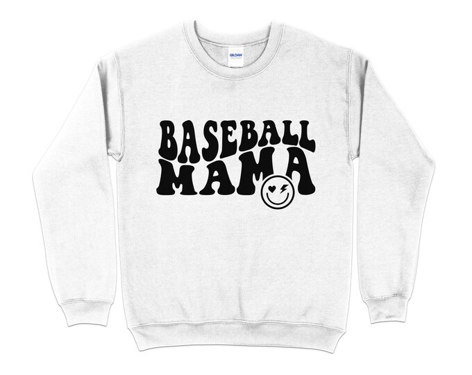 Baseball Mama Retro Smiley Sweatshirt, Trendy Groovy Shirt, Gift For Mom, Baseball Spirit Wear,  Gift For Her,  Cute Mom Shirt, Sports Mom
