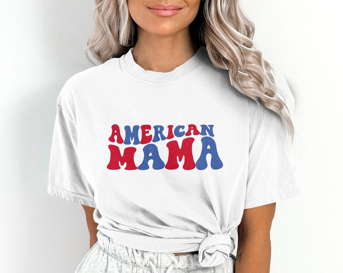 Retro July 4th Shirt, Cute American Mama Shirt for 4th of July, Patriotic Shirt Comfort Colors