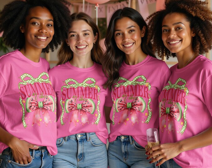 Summer Vibes T-Shirt Watermelon Bow Graphic Tee Cute Fun Trendy Comfort Colors Shirt Perfect for Hot Weather