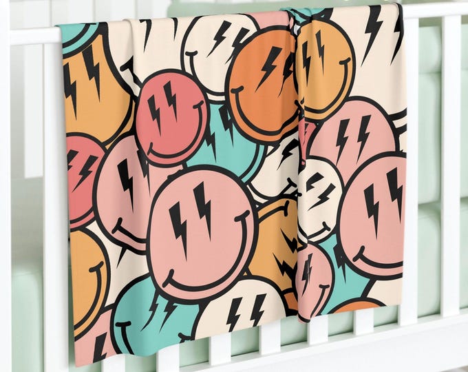 Retro Smiley Face Baby Blanket: Groovy Muted Colors Swaddle
