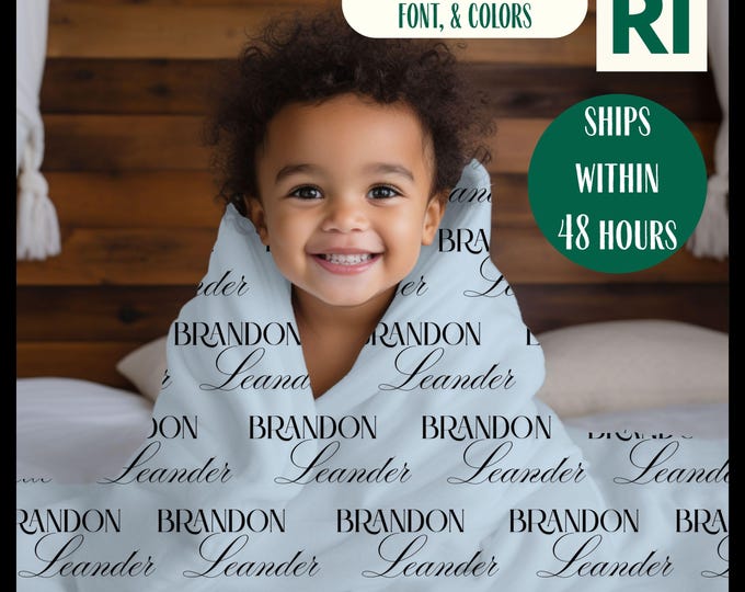 Personalized Blanket Custom Name Cozy Blue Toddler Throw – Kids Birthday Gift, Soft Nursery Bedding