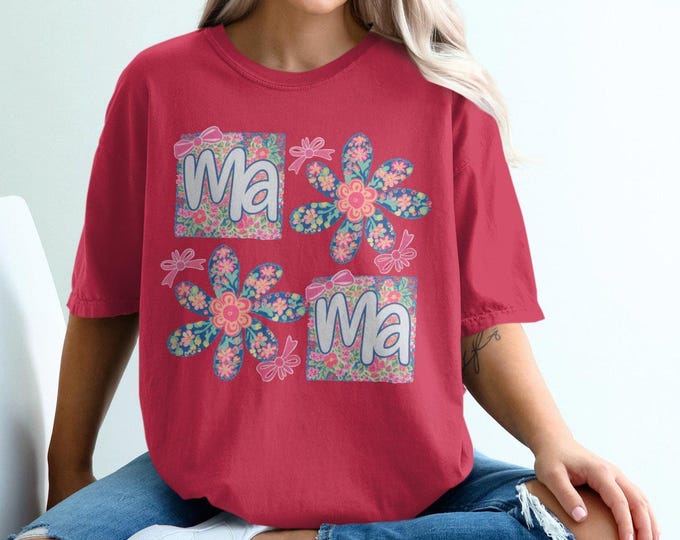 Floral Ma T-Shirt, Cute Flower Print, Mother's Day Gift, Bright and Fun, Cheerful Tee, Colorful Design, Comfort Colors, Various Sizes