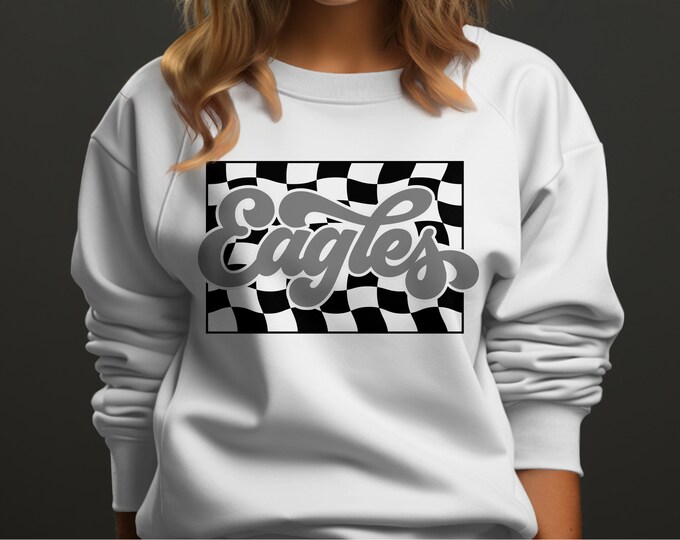 Coquette Aesthetic Eagles Sweatshirt, Retro Checkered Design, Vintage Apparel, Unisex Eagles Sweatshirt, Super Bowl shirt