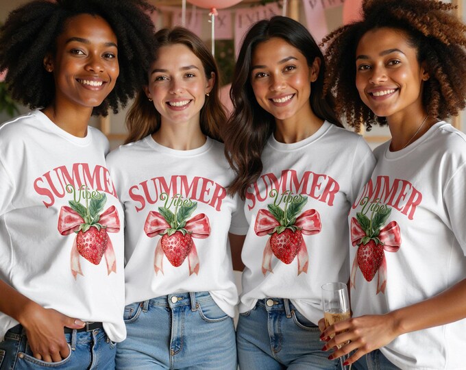 Summer Vibes Strawberry T-Shirt, Cute Summer Shirt, Strawberry Graphic Tee, Fun Summer Top, Trendy Summer Clothing, Casual Summer Wear