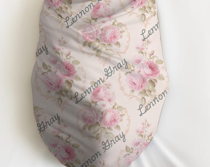 Personalized Vintage Rose Baby Swaddle, Newborn Floral Swaddle Blanket, Custom Name Baby Blanket, Infant Wrap, Baby Shower Gift, Nursery