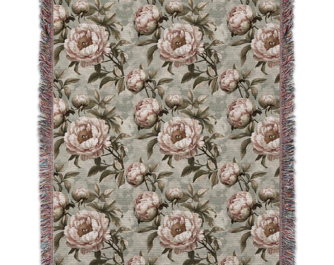 Vintage Floral Blanket, Shabby Chic Flower Print Throw, Soft Cozy Bedspread, Botanical Garden Design, Elegant Home Decor