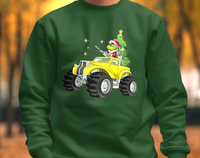Funny Grinch Santa Monster Truck Christmas Sweatshirt