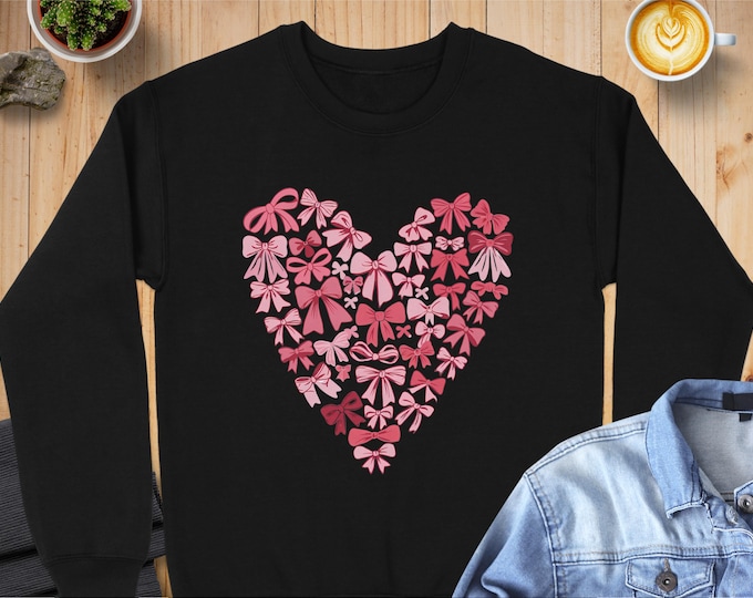 Coquette Comfort Colors Pink Bow Heart Sweatshirt, Pink Bow Pattern, Valentine's Day Gift, Pink Bow shirt, Heart Bow Sweater, Gift for Her