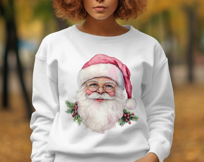 Christmas Santa Claus Sweatshirt, Cute Holiday Sweatshirt, Festive Christmas Apparel, Merry Xmas Top, Vintage Santa Sweater