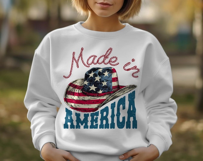 Patriotic Cowboy Hat T-Shirt, Made in America, Vintage American Flag Style