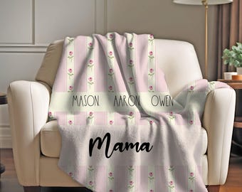 Personalized Grandparent or Mama Vintage Floral Sherpa Blanket with Childs Name, Custom Name Blanket, Grandparent Gift, Mom Blanket