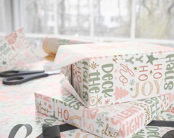 Vintage Sage Green & Pink Deck the Halls Wrapping Paper: {Gift Wrap, Birthday, Holiday, Christmas} Vintage Gift Wrap, Sage Green Paper
