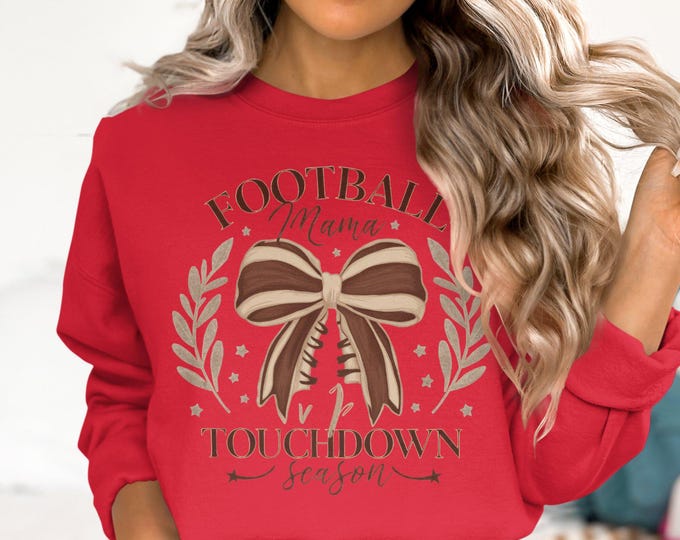 Coquette Football Mama Sweatshirt Touchdown Season Hoodie Cozy Fall Clothing Graphic Pullover Mom Life Sports Fan Gift  Football Shirt