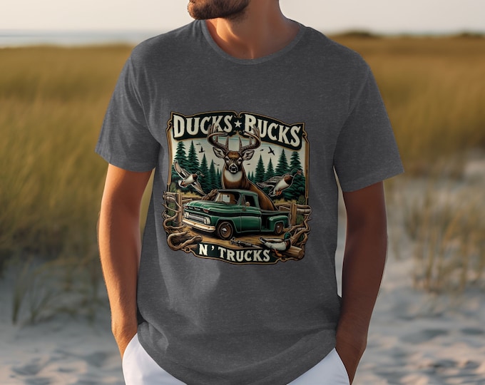 Ducks Bucks and Trucks T-Shirt, Hunting T-Shirt, Outdoor Adventure Tee, Nature Lover Shirt, Wildlife Graphic Tee, Country Outfit Shirt