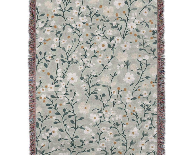 Floral Pattern Woven Blanket, Light Blue & Yellow Floral Woven Throw, Cozy Throw, Home Decor Blanket, Housewarming Gift, Spring Tapestry