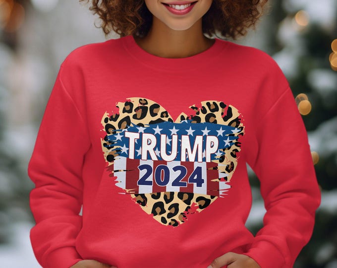Trump 2024 Heart Leopard Print Tee, Patriotic Trump Shirt, Trump Supporter Apparel, Maga Graphic Tee, Gift for Republicans