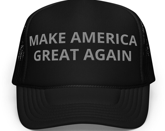 Black MAGA Foam Trucker Hat Make America Great Again Trump Elon Musk Hat Embroidered USA Never Surrender Dark MAGA Hat Black Embroidery