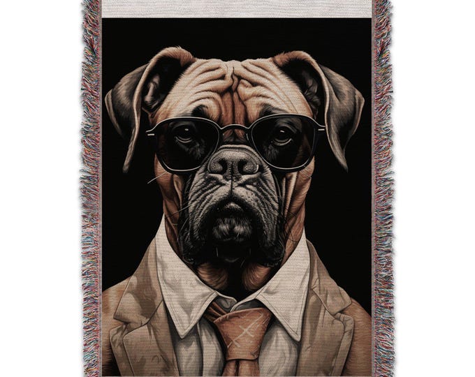 Boxer Dog with Sunglasses Blanket, Stylish Boxer Dog Art Cozy Throw, Unique Dog Lover Gift, Boxer Lover Gift, Wall Tapestry, Picnic Blanket