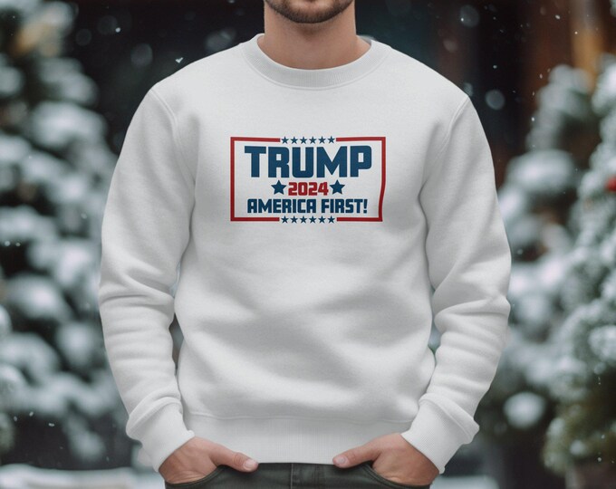 Trump 2024 America First Sweatshirt Patriotic Unisex, Presidential Election Hoodie, Political Statement Crewneck, USA Flag Shirt