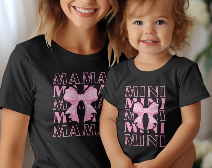 Coquette Mama and Mini Matching T-Shirts, Mama and Mini Pink Bow Tee, Mother Daughter Coquette Shirts, Family Matching Shirts, Family Gift