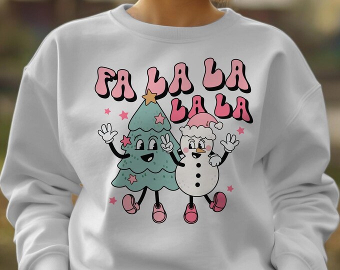 Pink Retro Christmas Unisex Crewneck Sweatshirt - Vintage Santa Holiday Apparel, Vintage Holiday Tees, Matching Family Shirts