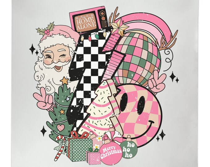 Pink Retro Santa Christmas Hanging Canvas, Pink Vintage Santa Sign, Vintage Santa Hanging Canvas Decor
