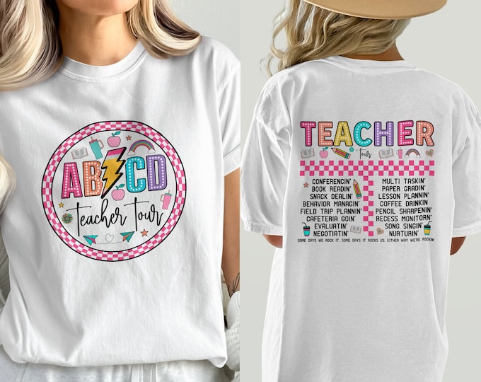 ABCD Teacher Tour T-Shirt, Colorful Teacher Tour Shirt, Concert Tour Style Teacher Shirt, Perfect Gift for Educators, School Spirit Apparel