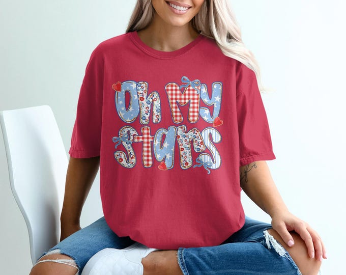 Patriotic oh my stars t-shirt, 4th of July graphic tee, American flag inspired shirt, red white and blue, summer holiday outfit