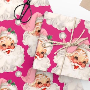 Vintage Santa Wrapping Paper, Pink Santa Wrapping Paper, Vintage Christmas, Pink Christmas, Custom Wrapping Paper