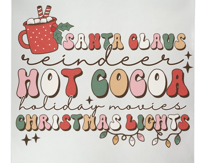 Santa Claus Christmas Hanging Canvas, Retro Hot Cocoa & Christmas Lights Sign, Retro Santa Christmas Decor, Christmas Hanging Canvas Prints