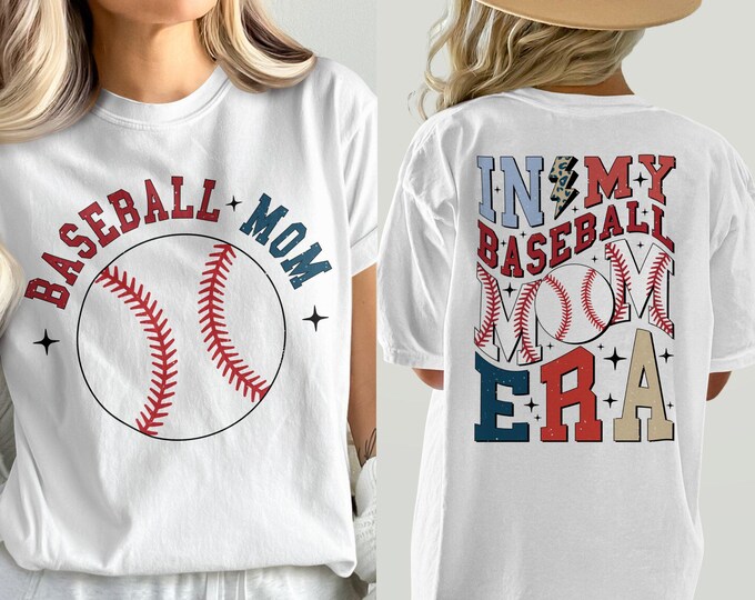 Vintage Baseball Mom Era Comfort Colors T-Shirt In My Baseball Mom Era Tee Front & Back Baseball Mom Shirt Retro Wavy Text Baseball Mom Tee