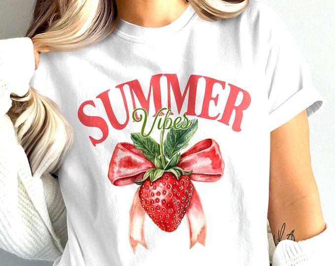 Comfort Colors Strawberry Summer Vibes T-Shirt, Coquette Berry Tee, Fruit T-Shirt, Preppy Cute Vacation Shirt, Trendy T-Shirt, Gift For Her