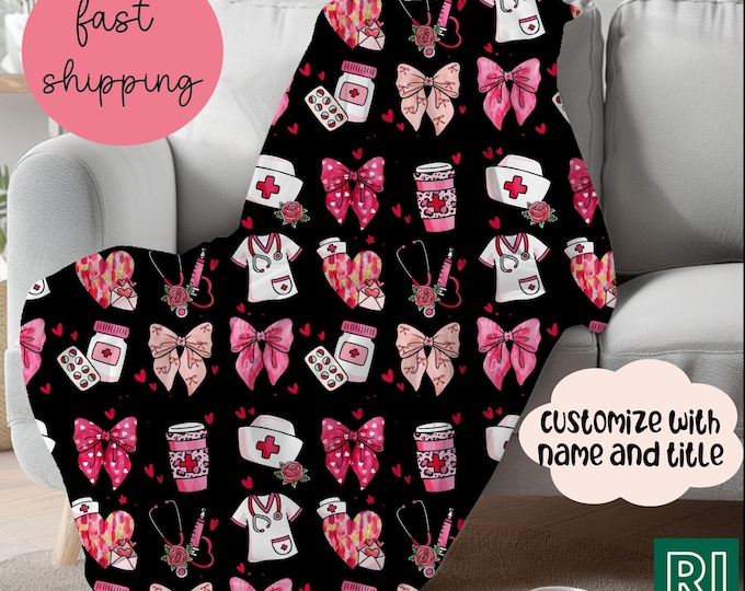 Personalized Coquette Nurse Blanket, Custom Blanket for Healthcare worker, Coquette Aesthetic Medical Professional gift, Nurse Gift