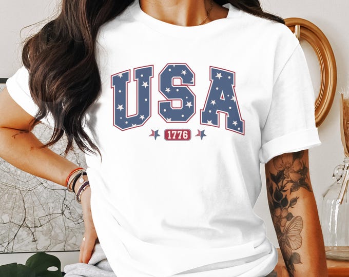 USA Patriotic T-Shirt, 1776 American Independence Day Tee, Star Spangled Banner Shirt, Vintage USA Stars and Stripes Top