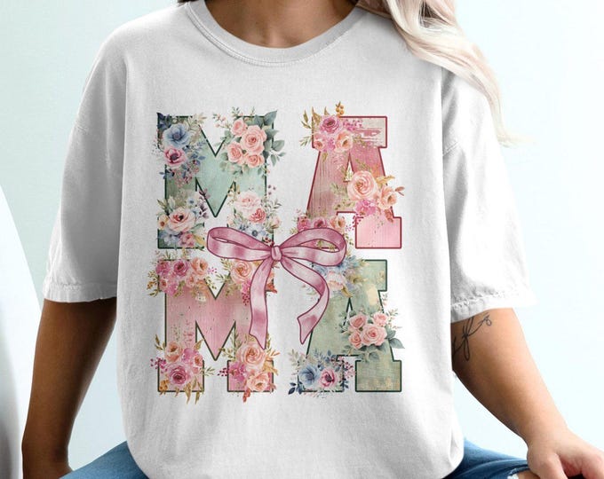 Mama Floral Letters T-Shirt, Comfort Colors Cute Flower Design Tee Shirt Perfect Gift for Mother's Day, Mother's Wish Graphic Tee