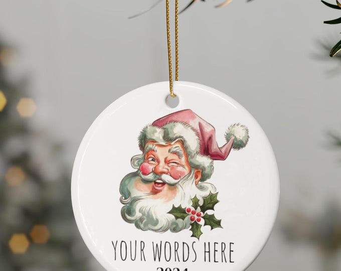 Personalized Retro Holly Jolly Vibes Ceramic Ornament | Custom Christmas Ornament | Cute Team Gift 2024 Ornaments (1pcs, 5pcs, 10pcs, 20pcs)