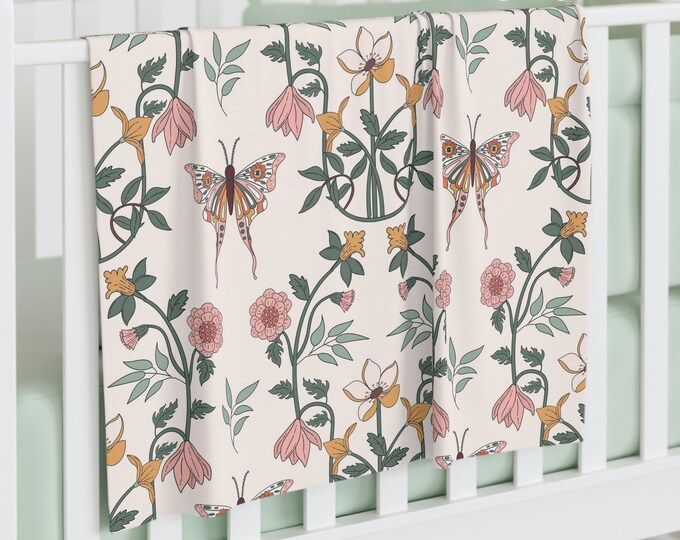 Boho Butterfly Floral Swaddle Blanket, Boho Baby Blanket, Swaddle Blanket, Baby Shower Gift