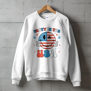 Patriotic Smiley Face Sweatshirt: 4th of July USA Pullover
