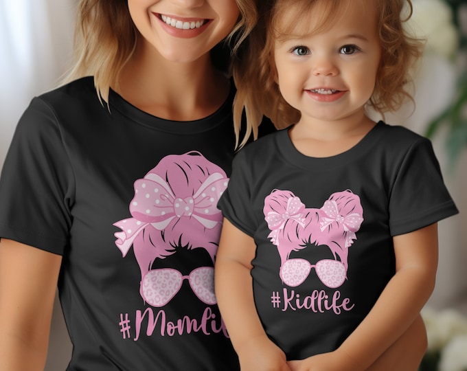 Mom and Me Coquette Tees, Mom life Pink Bow Matching Shirts, Mama and Mini Outfits, Mother Daughter Gift, Family Matching