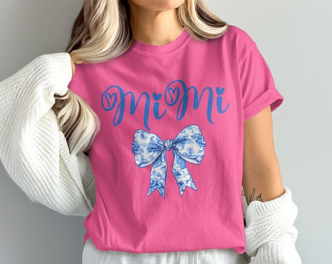 Mimi Blue Floral Bow Mimi Comfort Colors T-Shirt or Blue Chinoiserie Bow Coquette Sweatshirt  Mimi Birthday Gift  Mother's Day Wish Mimi Mug