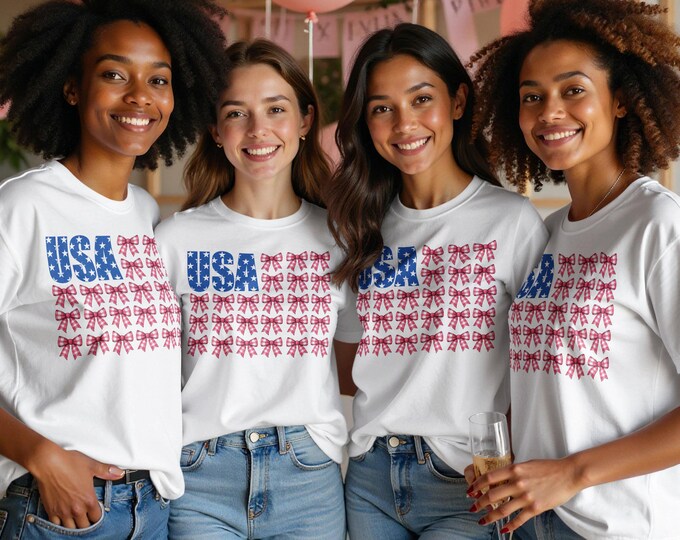 Patriotic Bow Comfort Colors Tee, American Flag Shirt, Independence Day Apparel, Coquette Patriotic Bows Shirt, American Pride Shirt