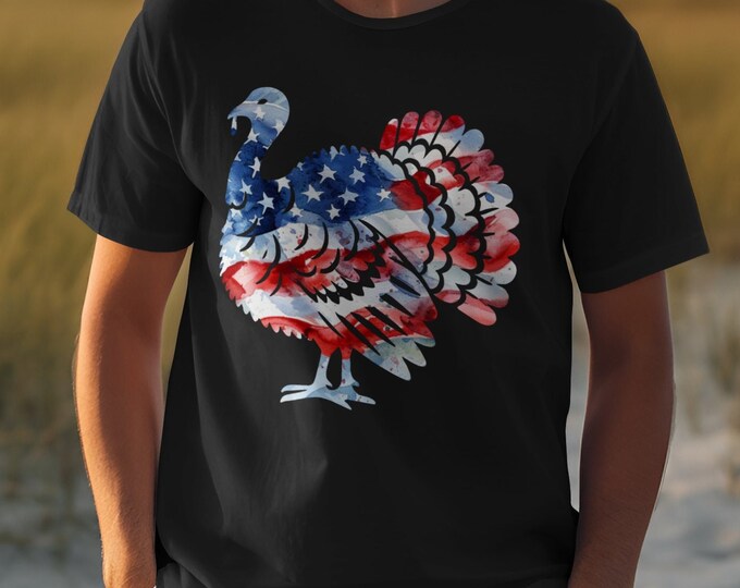 Patriotic Turkey T-Shirt, American Flag Turkey Shirt, 4th of July Turkey Top, Thanksgiving Outfit, USA Pride Tee, Holiday Apparel